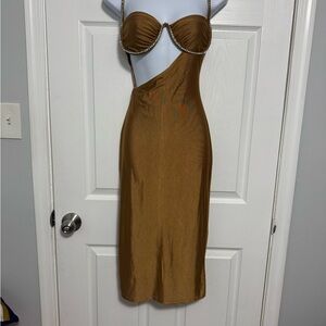 Elegant Bronze Strapless midi Dress